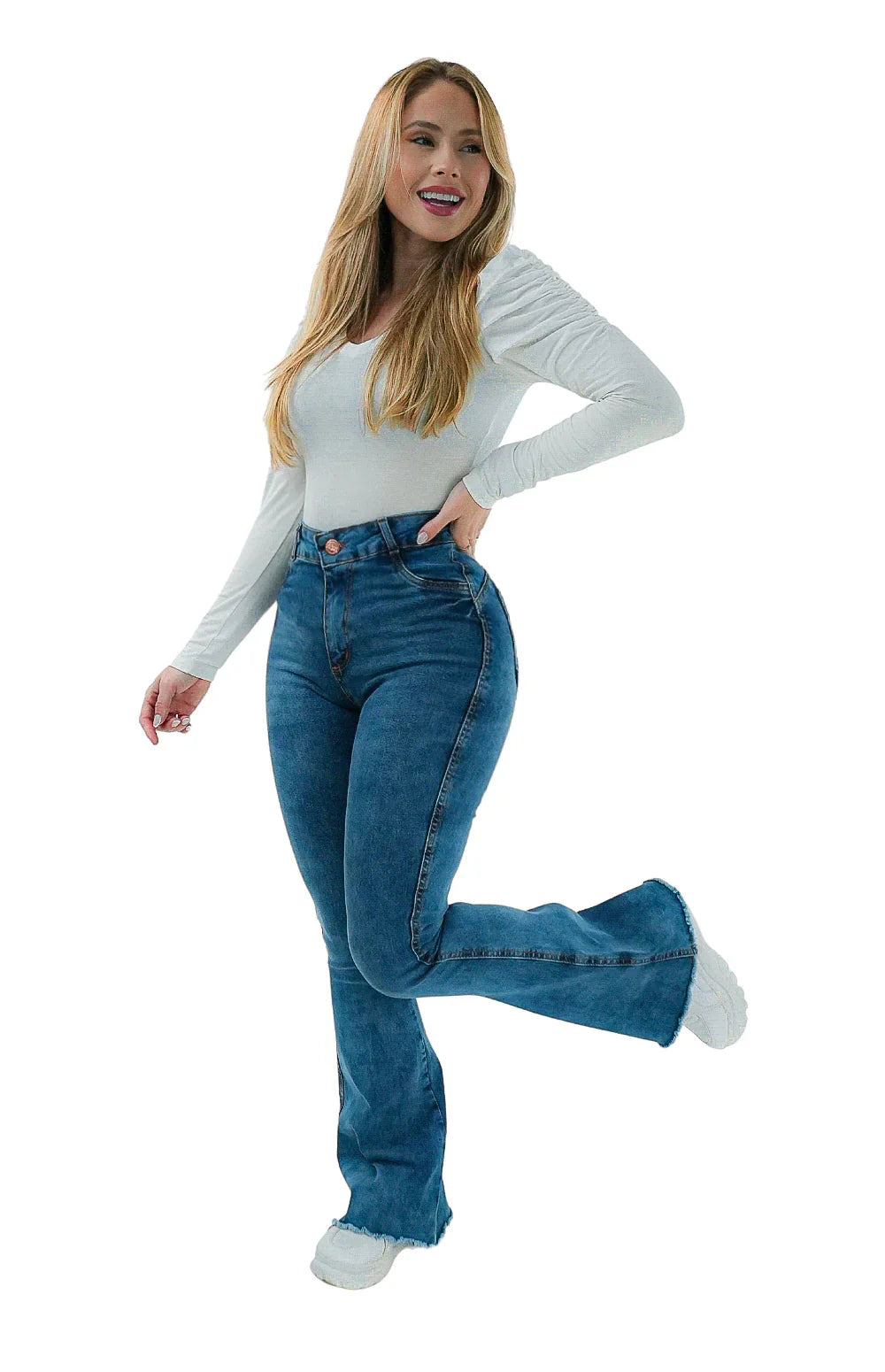 CALÇA JEANS PARA BAIXINHAS - FLARE BARRA DESFIADA MALDIVAS
