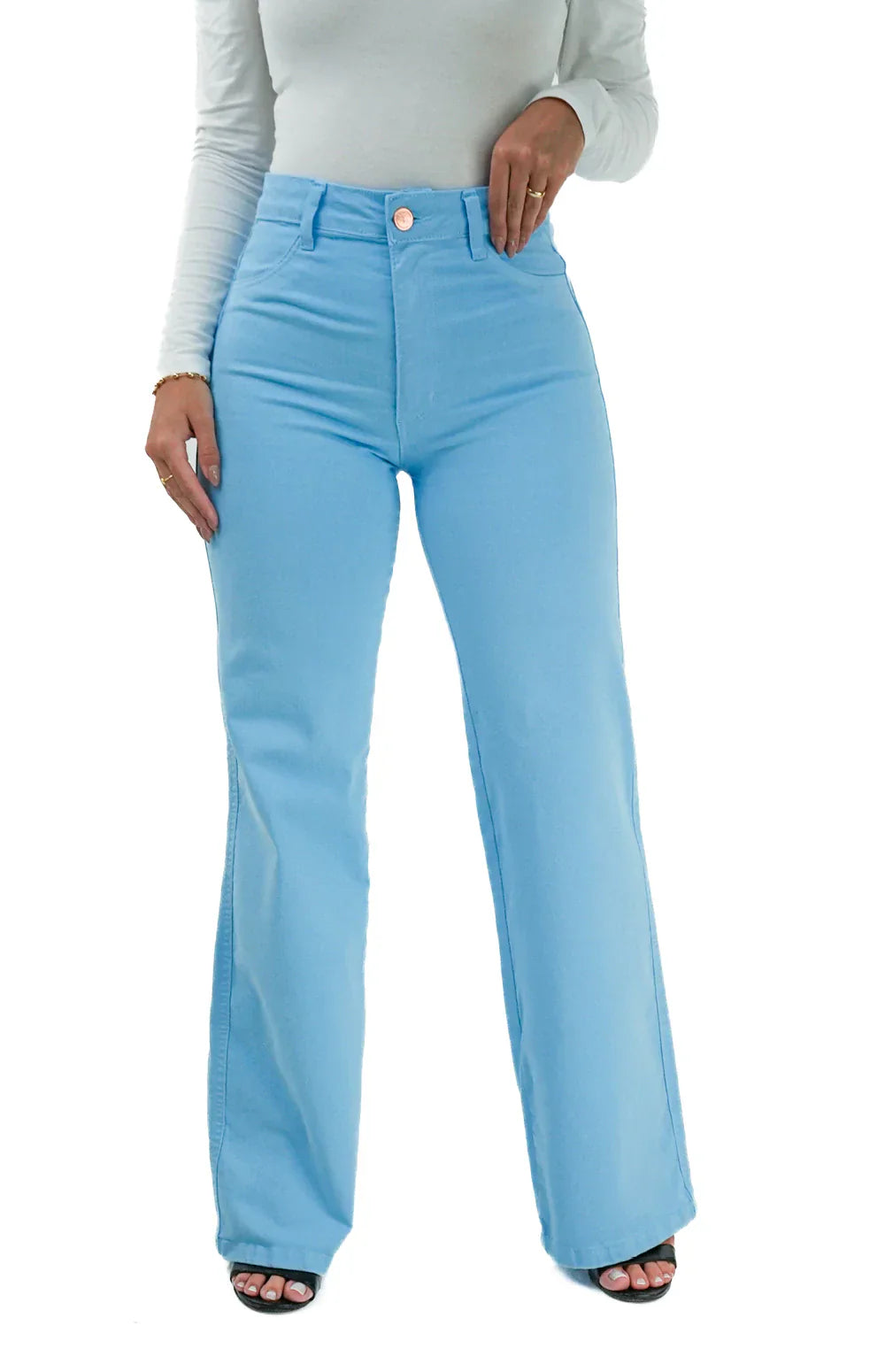 CALÇA JEANS FEMININA - WIDE LEG AZUL BEBÊ