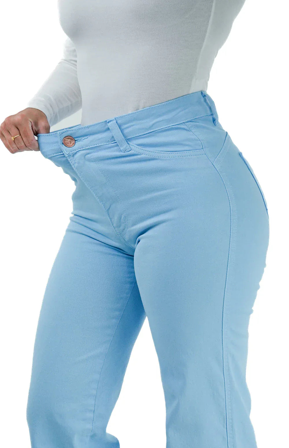 CALÇA JEANS FEMININA - WIDE LEG AZUL BEBÊ