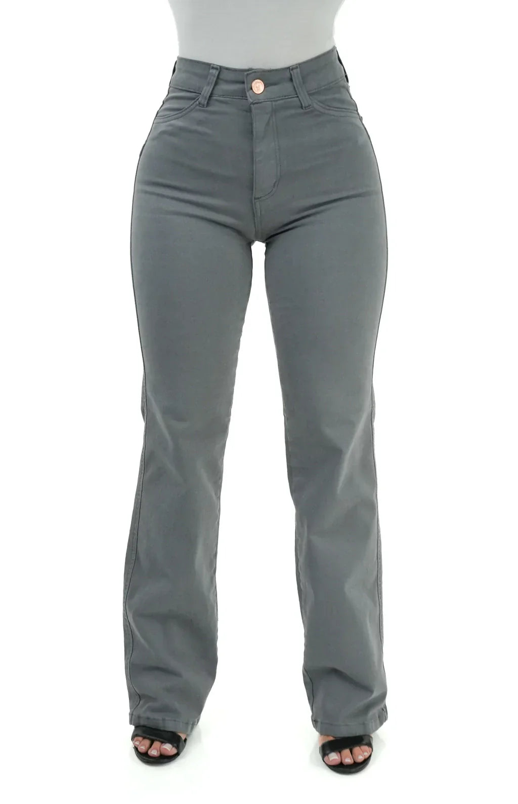 CALÇA JEANS FEMININA - RETA CINZA