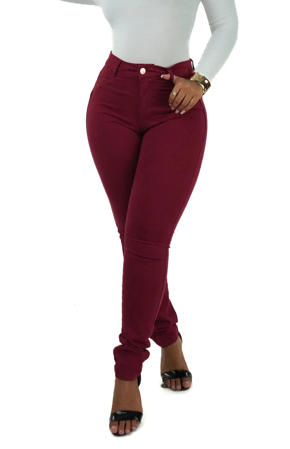 CALÇA JEANS FEMININA - SKINNY BORDÔ