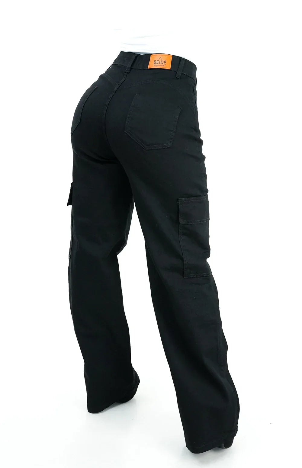 CALÇA JEANS FEMININA - WIDE LEG CARGO PRETA