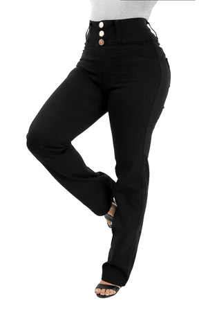 CALÇA JEANS FEMININA - RETA CHAPA BARRIGA BLACK