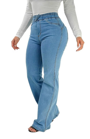 CALÇA JEANS FEMININA - WIDE LEG CINTURA ELÁSTICA PISCINE