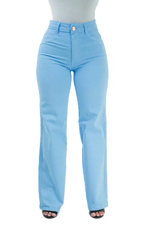 CALÇA JEANS FEMININA - WIDE LEG AZUL BEBÊ
