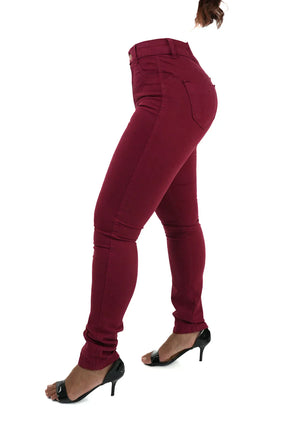 CALÇA JEANS FEMININA - SKINNY BORDÔ