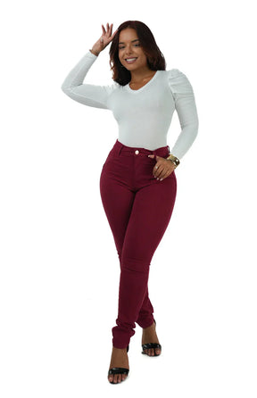 CALÇA JEANS FEMININA - SKINNY BORDÔ
