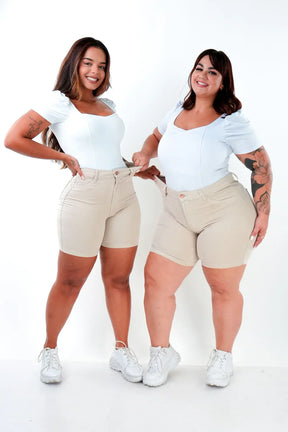 SHORTS JEANS MEIA COXA - NUDE CHIC