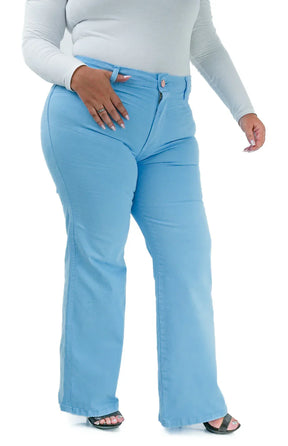 CALÇA JEANS FEMININA - WIDE LEG AZUL BEBÊ