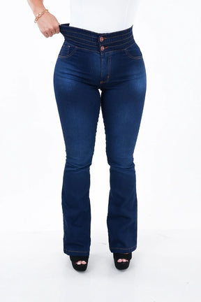 CALÇA JEANS FEMININA - FLARE CINTURA ELÁSTICA