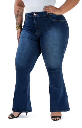 CALÇA JEANS PARA BAIXINHAS PLUS SIZE - FLARE BLUE CHIC